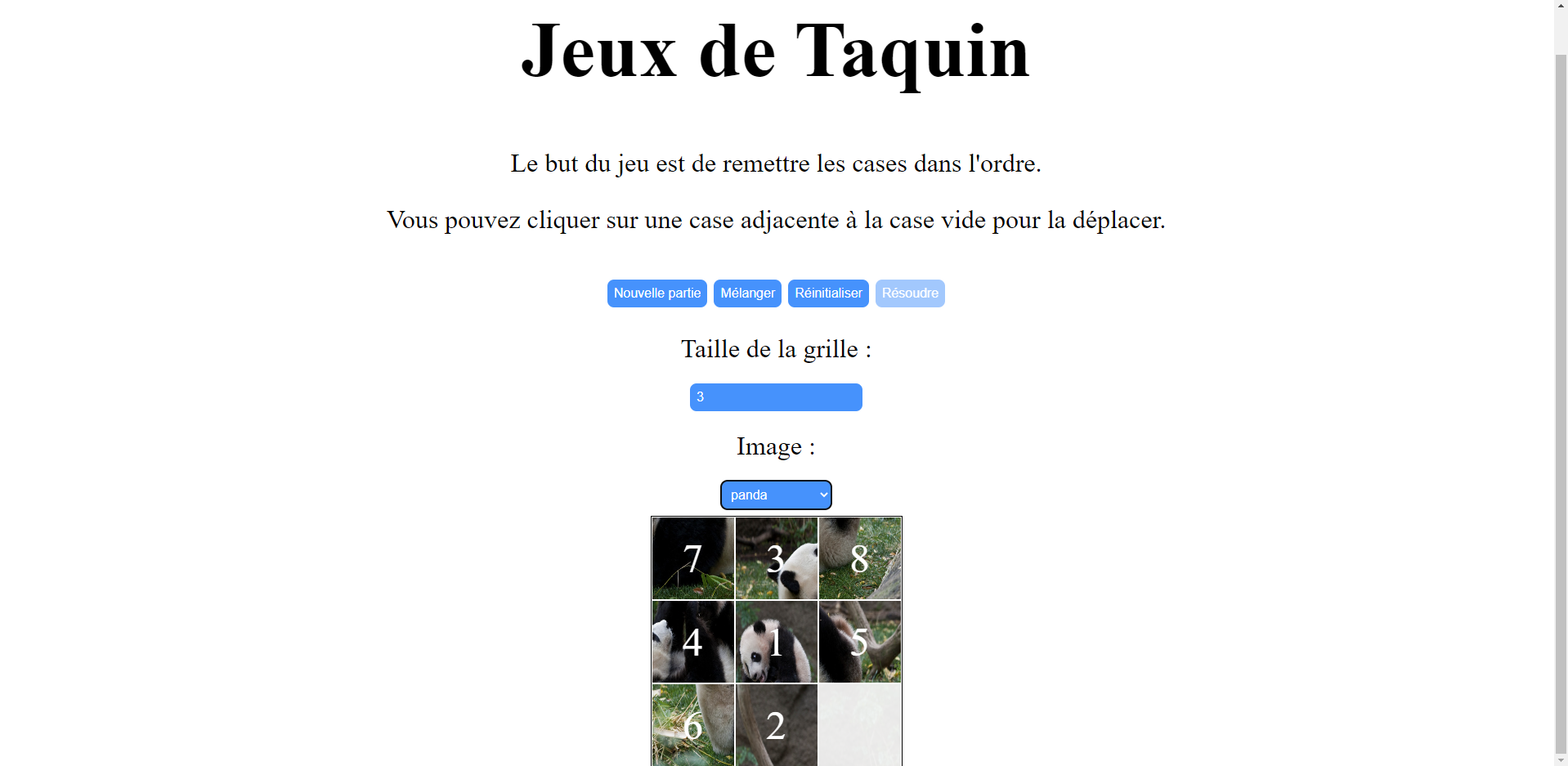 Taquin game in JS